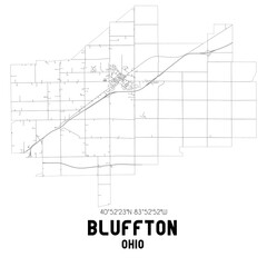 Bluffton Ohio. US street map with black and white lines.