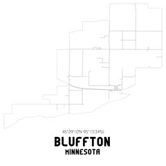 Bluffton Minnesota. US street map with black and white lines.