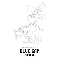 Blue Gap Arizona. US street map with black and white lines.