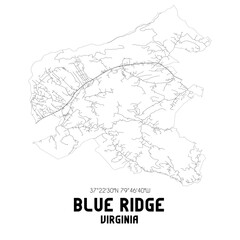 Blue Ridge Virginia. US street map with black and white lines.