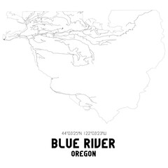 Blue River Oregon. US street map with black and white lines.
