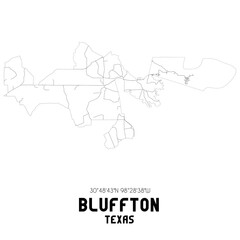 Bluffton Texas. US street map with black and white lines.