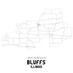 Bluffs Illinois. US street map with black and white lines.