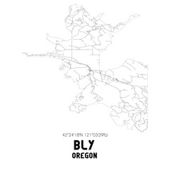 Bly Oregon. US street map with black and white lines.