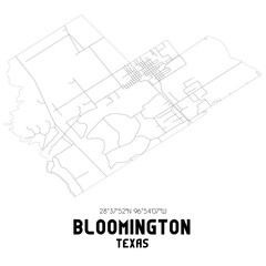 Bloomington Texas. US street map with black and white lines.