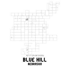 Blue Hill Nebraska. US street map with black and white lines.