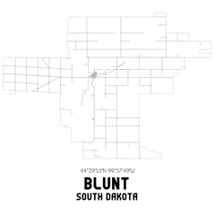 Blunt South Dakota. US street map with black and white lines.