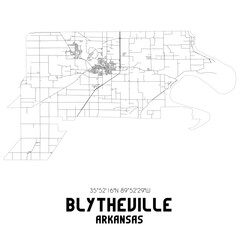 Blytheville Arkansas. US street map with black and white lines.