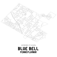 Blue Bell Pennsylvania. US street map with black and white lines.
