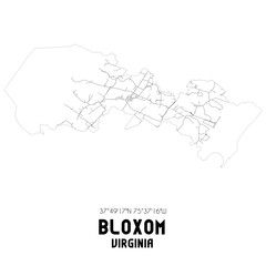 Bloxom Virginia. US street map with black and white lines.