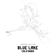 Blue Lake California. US street map with black and white lines.