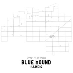 Blue Mound Illinois. US street map with black and white lines.