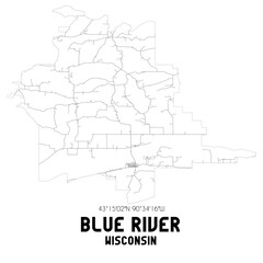 Blue River Wisconsin. US street map with black and white lines.