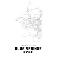 Blue Springs Missouri. US street map with black and white lines.