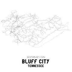 Bluff City Tennessee. US street map with black and white lines.