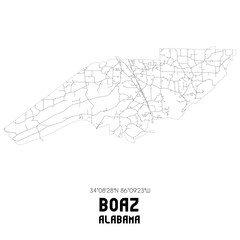 Boaz Alabama. US street map with black and white lines.