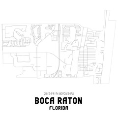 Boca Raton Florida. US street map with black and white lines.