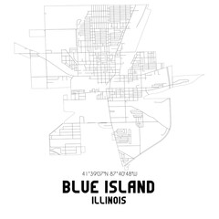 Blue Island Illinois. US street map with black and white lines.