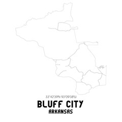 Bluff City Arkansas. US street map with black and white lines.