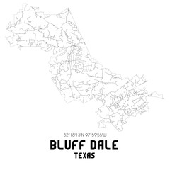 Bluff Dale Texas. US street map with black and white lines.