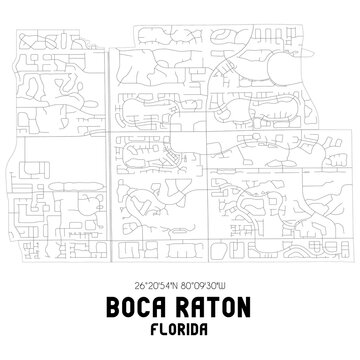 Boca Raton Florida. US Street Map With Black And White Lines.