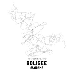 Boligee Alabama. US street map with black and white lines.