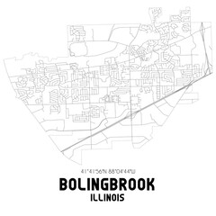 Fototapeta na wymiar Bolingbrook Illinois. US street map with black and white lines.