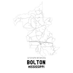 Bolton Mississippi. US street map with black and white lines.