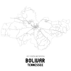 Bolivar Tennessee. US street map with black and white lines.