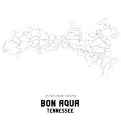 Bon Aqua Tennessee. US street map with black and white lines.