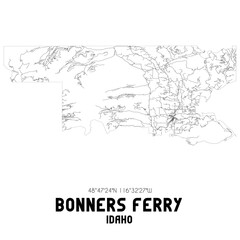 Bonners Ferry Idaho. US street map with black and white lines.