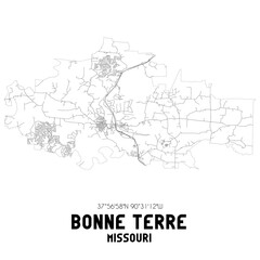 Fototapeta na wymiar Bonne Terre Missouri. US street map with black and white lines.