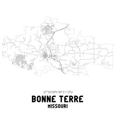 Bonne Terre Missouri. US street map with black and white lines.