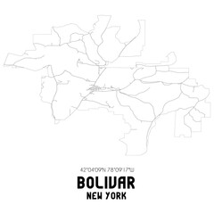 Bolivar New York. US street map with black and white lines.