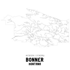 Bonner Montana. US street map with black and white lines.