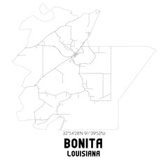 Bonita Louisiana. US street map with black and white lines.
