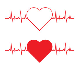 Heartbeat heart shape center line. Set of Heart beat pulse line vector icon. Heartbeat Heart Shape Centered Line. Heart beat. Vector illustration for medical offers and websites.