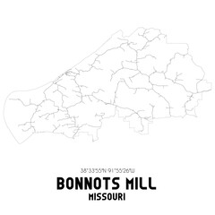Bonnots Mill Missouri. US street map with black and white lines.