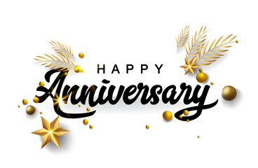 Happy Anniversary lettering text banner. lettering anniversary with golden festive - obrazy, fototapety, plakaty