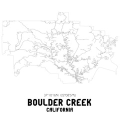 Boulder Creek California. US street map with black and white lines.