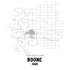 Boone Iowa. US street map with black and white lines.