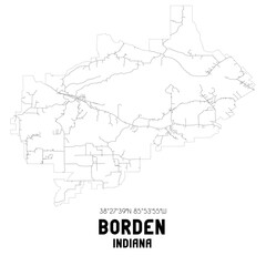 Borden Indiana. US street map with black and white lines.