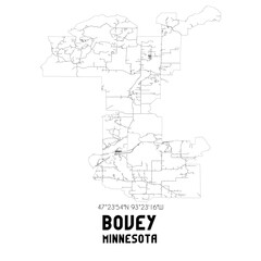 Bovey Minnesota. US street map with black and white lines.