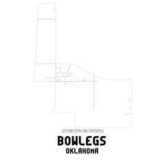 Bowlegs Oklahoma. US street map with black and white lines.