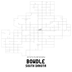 Bowdle South Dakota. US street map with black and white lines.
