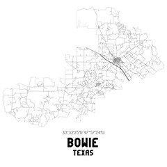 Bowie Texas. US street map with black and white lines.
