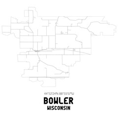 Bowler Wisconsin. US street map with black and white lines.