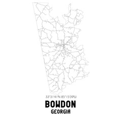 Bowdon Georgia. US street map with black and white lines.