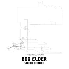 Box Elder South Dakota. US street map with black and white lines.