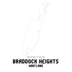 Braddock Heights Maryland. US street map with black and white lines.